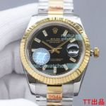 Copy Rolex Datejust II Two Tone Gold Watch Black Diamond Stick Markers Dial 41MM